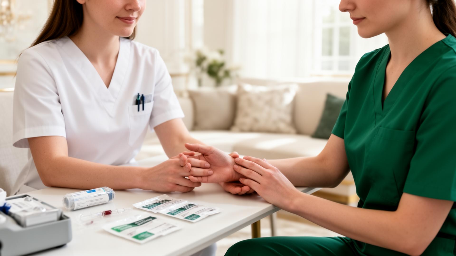Mobile phlebotomist performing in-home blood draw